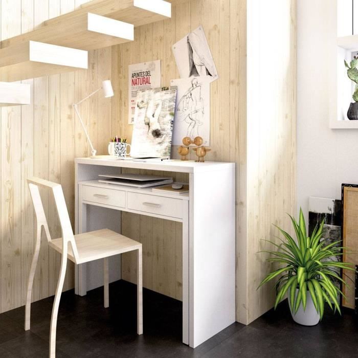 Meuble console extensible et bureau en bois beige et gris H80cm - RETIF