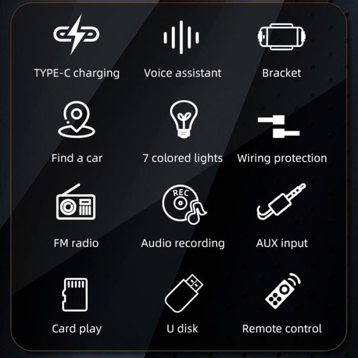 Autoradio MP3 Bluetooth 1 Din Mains Libres A2DP Type C-USB-TF-AUX