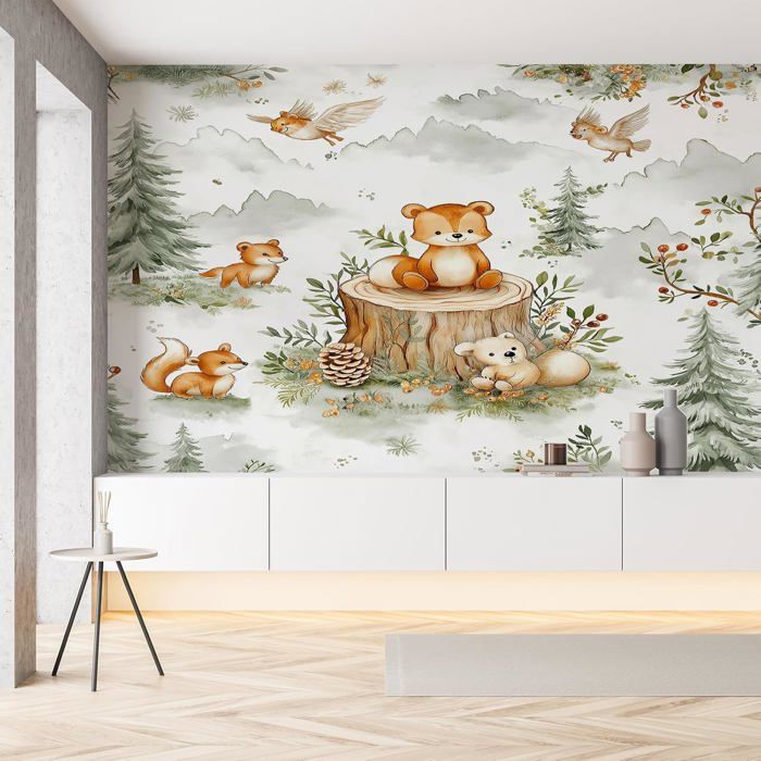 Animaux De Dessin Animé Ours Papier Peint Panoramique 3D Renard De La ...