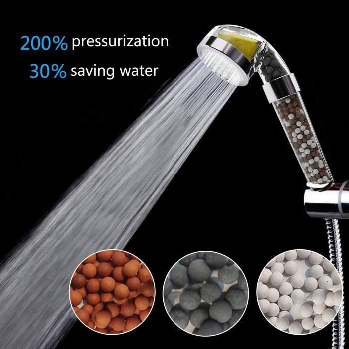 Pommeau De Douche Haute Pression Avec Filtre Anti-calcaire – 4 Jets, économie D’eau 30%, Tuyau 1.5m