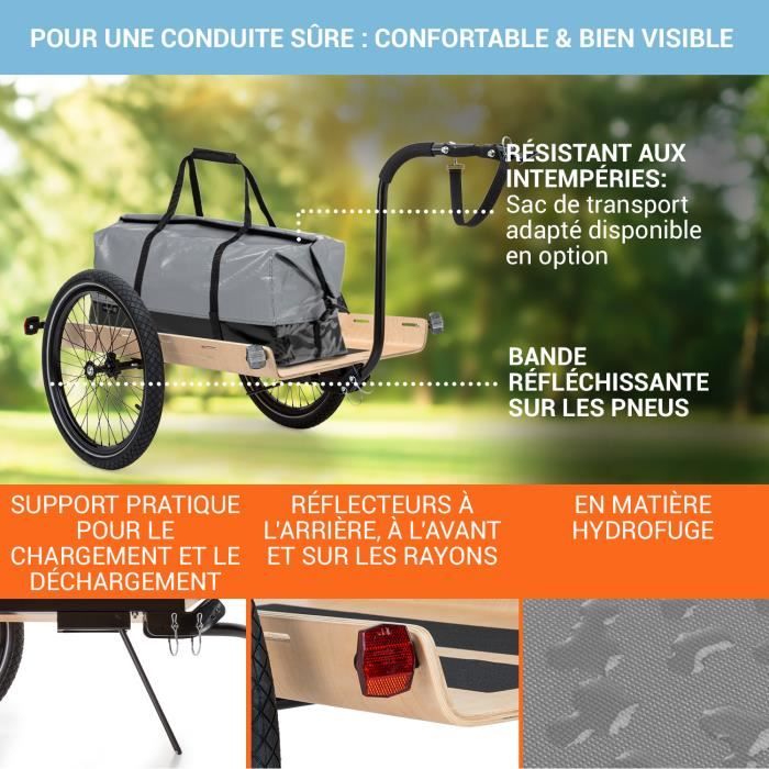 Remorque vélo cargo - 35 kg - Réflecteurs