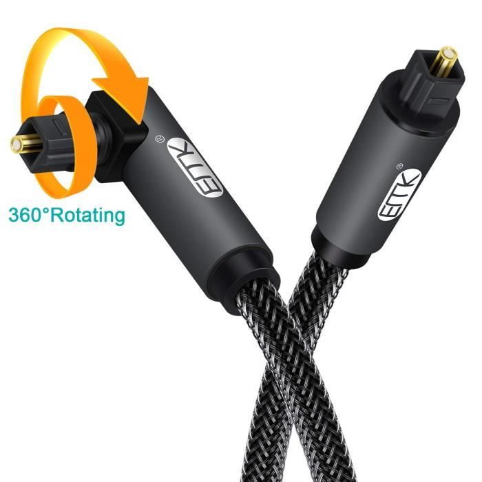 Câble Optique Audio EMK Toslink 90° - SPDIF Pour TV/Barre De Son/PS4/Xbox (1,5m Noir)