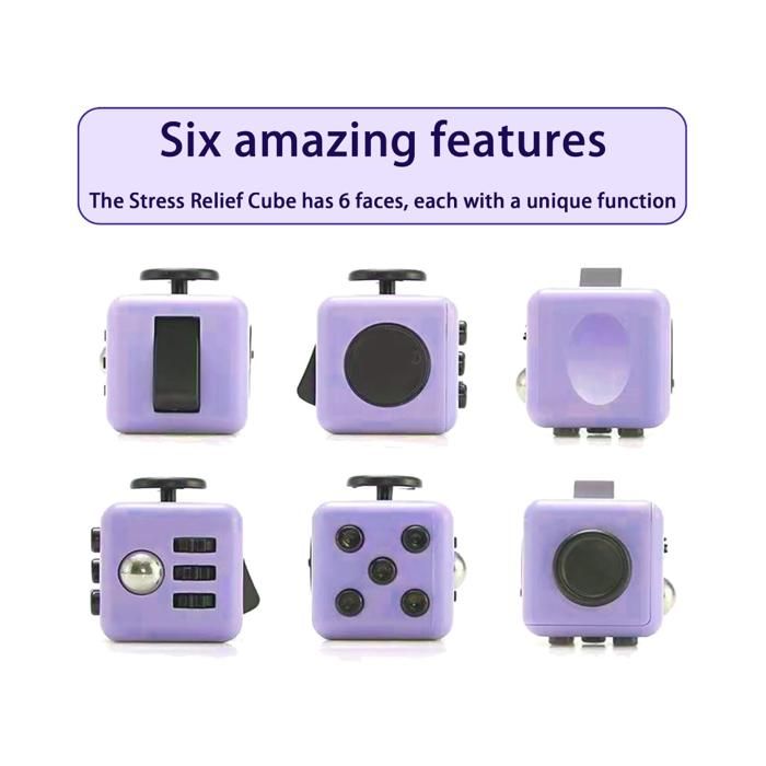 Fidget Cube 2 Pièces - 6 Fonctions Anti-Stress (Clic, Rotation, Glissement, Bascule, Roulement, Respiration) - Bleu Et Violet - Pour Adultes Et Enfants