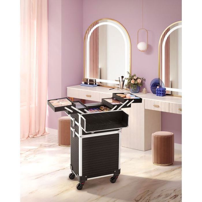 LEADZM Valise de Maquillage Professionnel 4-en-1, Aluminium Mallette Cosmétique, Verrouillable