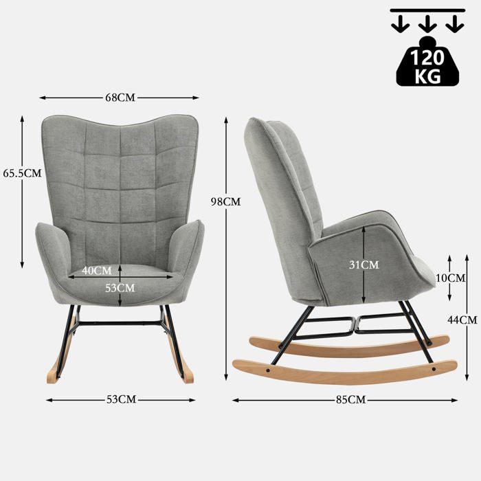 Fauteuil à Bascule Confortable Lot De 2 - Design Scandinave, Tissu Patchwork, Bois Et Métal, Capacité 120 Kg