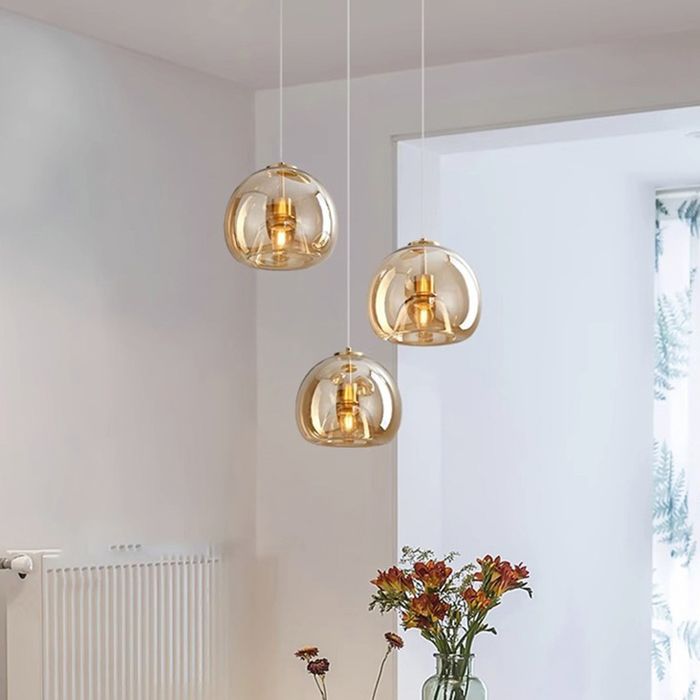 Lustre Suspendu Vintage En Verre Et Métal – Lumière Industrielle E27, Hauteur Réglable, Pour Cuisine, Salon, Salle à Manger