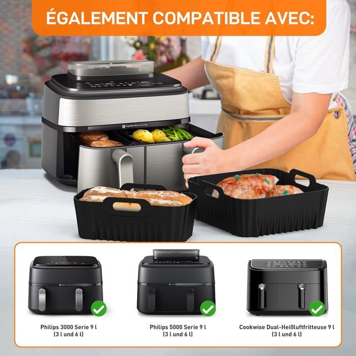 12 stuks Airfryer-accessoires voor Philips Airfryer Dual Basket 3000/5000-serie 6L/3L, heteluchtfriteuse-accessoires siliconenvormen met inzetstukken voor Philips Airfryer XXL 9L NA350/00, NA352/04