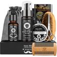 Kit Soins Barbe, kit d'entretien de barbe, Nettoyant à barbe, huile à barbe, baume à barbe avec Sac Voyage Cadeau-0