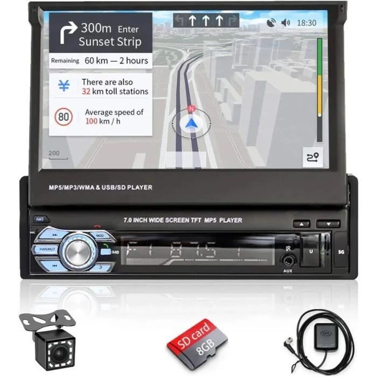 VEQENMOT Autoradio Bluetooth‌ 1-DIN, auto audio FM-radio 12V-24V autoluidspreker met dubbele ingebouwde speakers, USB/AUX/TF-kaart-poort en FM-ontvanger voor voertuigen