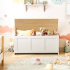 HOOBRO HOORBO Coffre de Rangement, Coffre avec charnière de sécurité, Banc de Rangement, Coffre à Jouets, Blanc et Couleur Bois