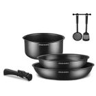 Batterie de cuisine - Tous feux dont induction - Arthur Martin - AM9582 - Aluminium - Anti-adhésif - 6 pièces - Poignée amovible