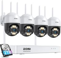 ZOSI C289 4MP 2.5K Kit Camera de Surveillance WiFi Sans Fil Extérieure, 8CH 5MP NVR avec 2TB HDD, Caméra IP PTZ 355°/140°, Alarme