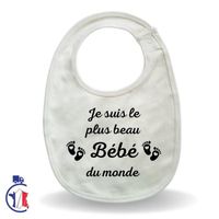 Bavoir "Je suis le plus beau bébé du monde" phrase humour idée cadeau naissance baby shower annoncer naissance Beige