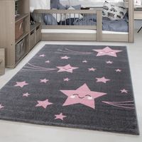 Enfants tapis mignon étoiles chambre enfants chambre de bébé rectangle autour gris rose [80x150 cm]