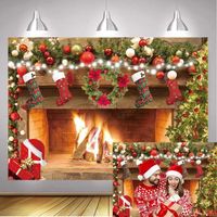 Toile de Fond de Noël 2,4 x 1,8 m pour cheminée de Noël, Couronne de Noël, Sapin de Noël, décoration de fête, Accessoires