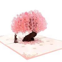 DAMILY® 3D Pop Up Carte de Voeux avec Enveloppes, pour divers cadeaux de vacances - Forme d'arbre à fleurs de cerisier rose