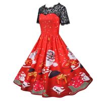 Sasaquoy Robe de soirée vintage à manches courtes et à col rond pour femmes de Noël rouge