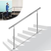 YUENFONG Rampe d'escalier en acier inoxydable pour escaliers, balcon, intérieur et extérieur, argent (120 cm, avec 0 traverses)