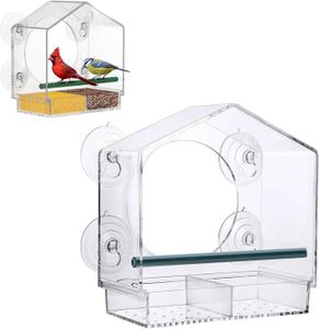 MANGEOIRE - TRÉMIE Cage Oiseaux En Acrylique Mangeoire Pour Oiseaux Petite Alimentation Pour Animaux Montage Mural Claire Avec Toit 4