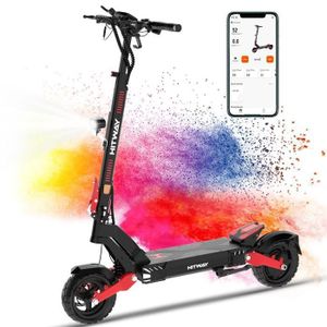 Trottinette Électrique Pliable - HITWAY - Pneus gonflables 10 - 800W - APP - Batterie 48V 27Ah - Scooter Noir&Orange - Sport