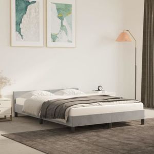 STRUCTURE DE LIT Cadre de lit avec tête de lit Gris clair 140x190 cm Velours - DIOCHE - Contemporain - Design