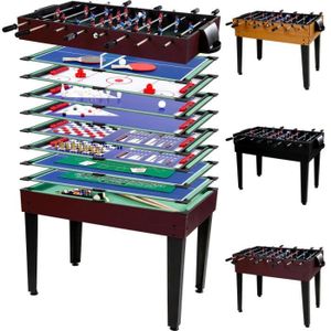 TABLE MULTI-JEUX Table de jeux multigame MAXSTORE - Mega - Bois foncé - 15 jeux - Accessoires complets