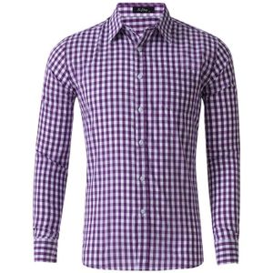 CHEMISE - CHEMISETTE Chemise Homme Coton Manches Longues Chemisette à Carreaux Classiques Casual Shirts Business Formelle Chemises Regular Fit -  Violet