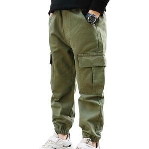 PANTALON Pantalon Cargo Jogger Élastique pour Garçon - inlzdz - Vert - Salopette Décontracté - Taille Élastique - Poches