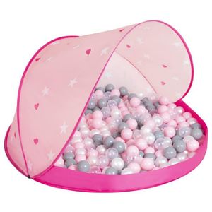 PISCINE À BALLES Tente De Jeux + 200 balles colorées - Selonis - Rose Conque, Perle-Gris-Transparent-Rose Poudré