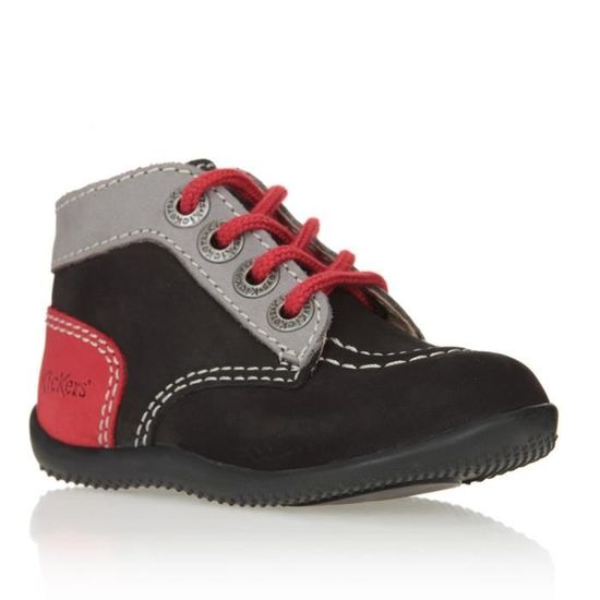 Kickers Bottillons Bonbon Cuir Chaussures Bebe Garcon Noir Beige Et Bordeaux Cdiscount Chaussures