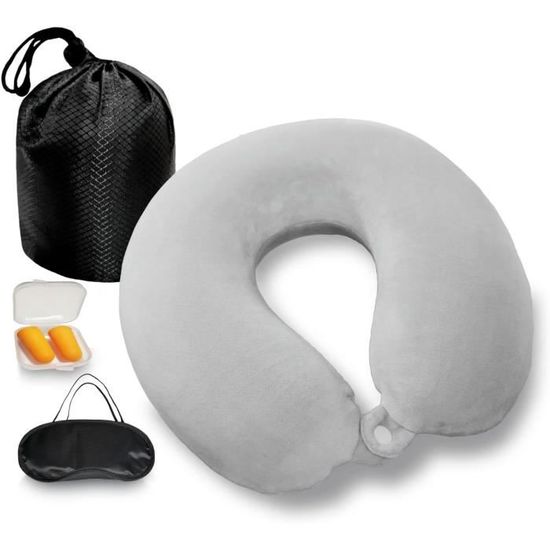 Oreiller De Voyage En Mousse à Mémoire De Forme Phixnoxar – Soutien Nuque – Noir/Gris