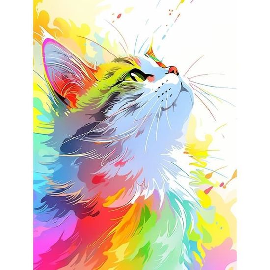 Toile à Broder Kit Point De Croix Visage De Chat Coloré Kits De