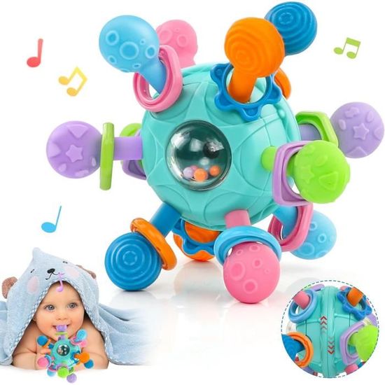 Hochet De Dentition Bébé HOTUT - Jouet Sensoriel Montessori 2 En 1 Pour Bébés 6 Mois Et Plus, Rose