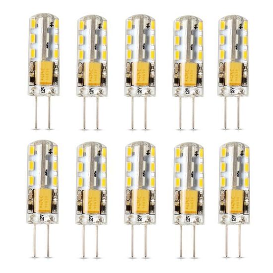 10X G4 Lampe LED 2W Energy-Saving LED Bulb 24 SMD 3014 Ampoule LED DC/AC12V Blanc Chaud 100-150LM [Classe énergétique A]