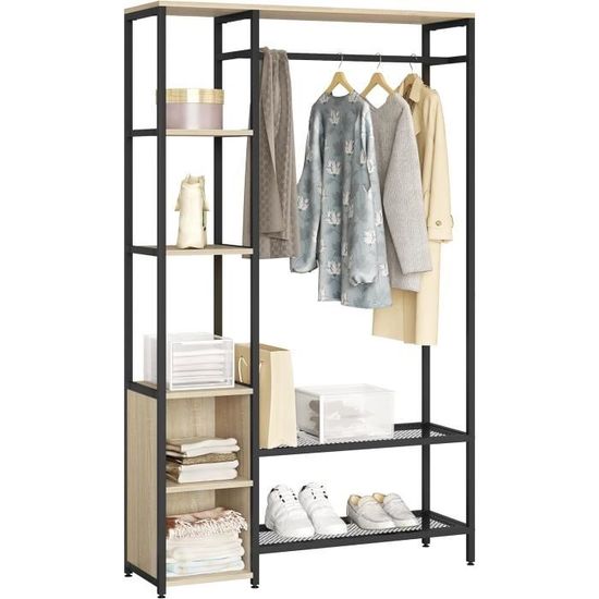 Portant vêtements avec deux étagères Penderie d'entrée Style Industriel Portemanteau H182cm