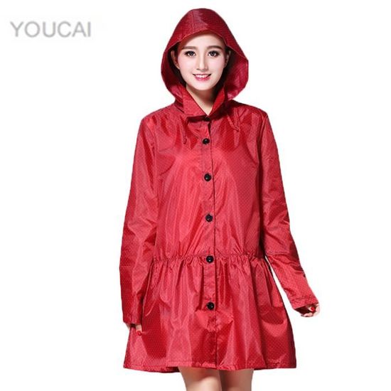 Cape de Pluie pour Femme YOUCAI Imperm?�able L?�ger R?�utilisable Randonn?�e - avec Capuche 1006C 