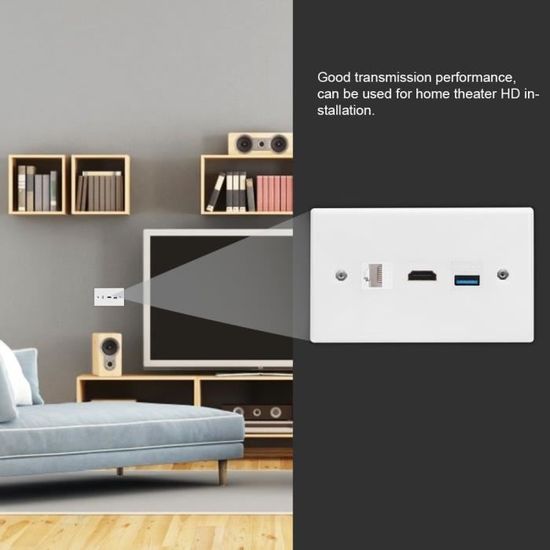 Toma De Pared HDMI Y USB 3.0 2 En 1 Con Placa De Montaje, Enchufe Multimedia Para Proyector Y Cine En Casa, Material ABS Ignífugo