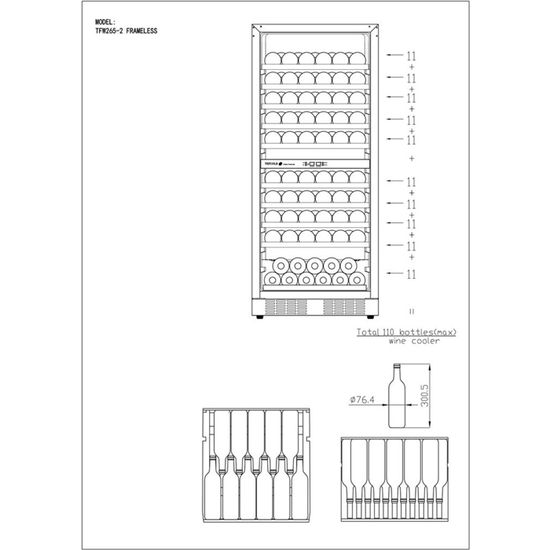 Cave à Vin BiZone Professionnelle TFW2652F pour 110 Bouteilles 750 ml