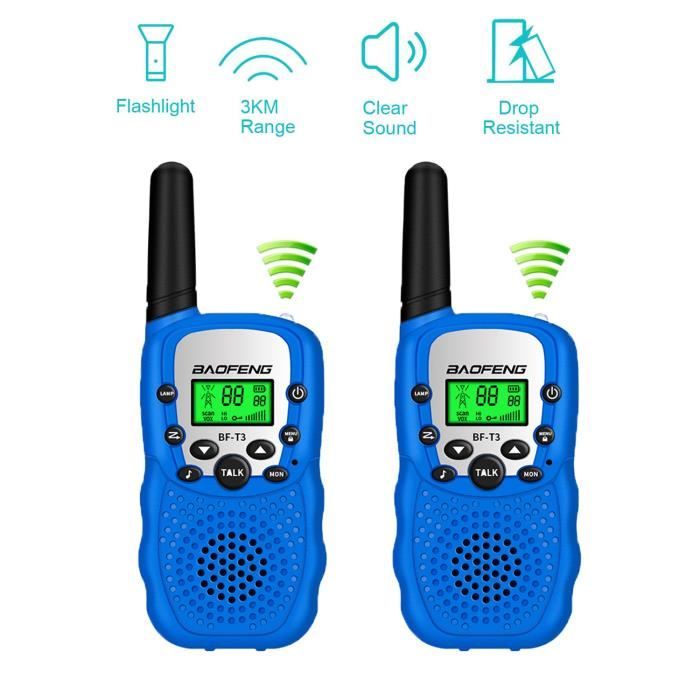 Talkie Walkie Enfants PMR446 8 Canaux Écran LCD Lampe de Torche VOX 10 Tonalités d'Appel Verrouillage des Canaux Talkie Walkie-Bleu