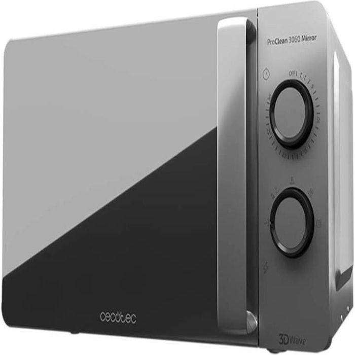 Cecotec Micro-ondes ProClean 3060 Gray Mirror. Capacité de 20 L, Revêtement Ready2Clean, 700 W de Puissance, 6 Niveaux de Fonctionne