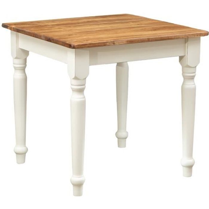 Table non extensible champêtre en bois massif de tilleul avec structure antique blanche et plateau en finition naturelle L80xPR8