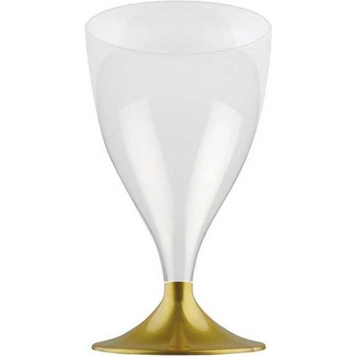 20 Verres à pied recyclabes transparent 20cl, pied couleur or