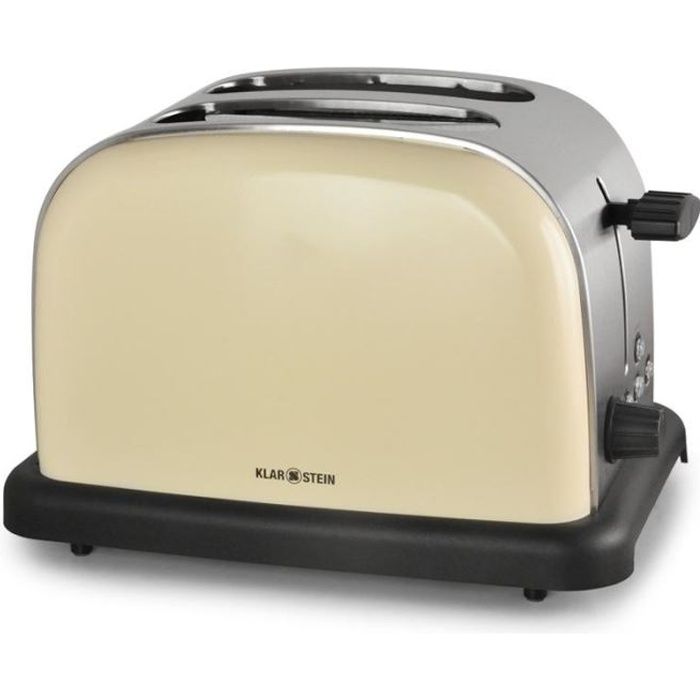 Klarstein BT-318 Grille-pain 2 tranches Multifonction Chauffe réglable inox 1000W 2x tiroirs à miettes Design années 50 rétro crème