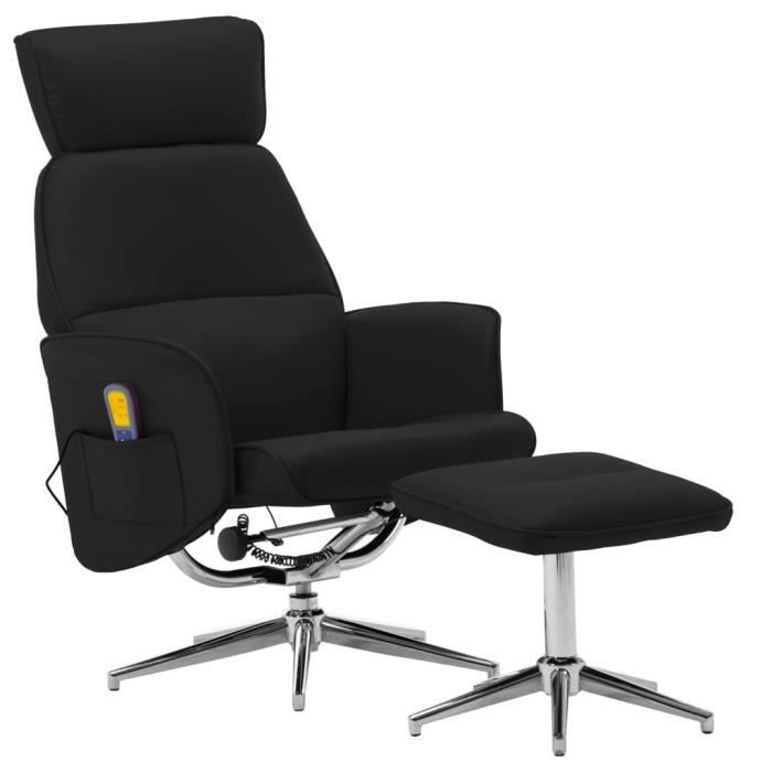 Fauteuil de relaxation grand confort Fauteuil de massage inclinable relax - avec repose-pied Noir Similicuir