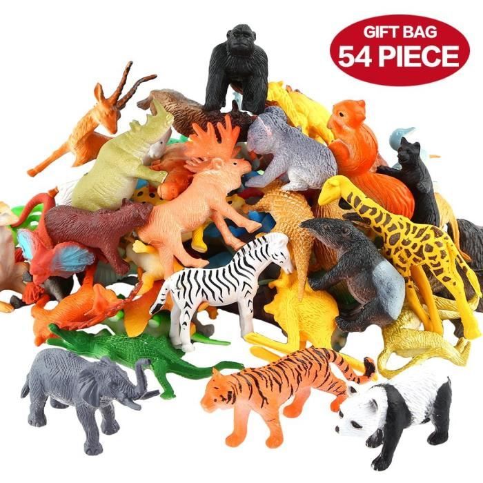 Figures Animaux, 54 Pièces Mini Jouets Animaux Maquis, Monde Animal Ressemblant Animaux Sauvages Vinyle Plastique Ressources