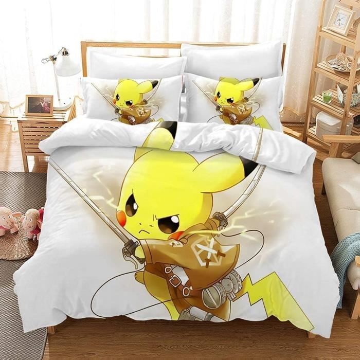 Pokemon Parure De Lit en Microfibre Housse De Couette 140x200cm Pikachu 1-2 Personne Motif 3D Digital Print Housse Couette Manga Tai
