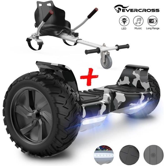 EVERCROSS Hoverboard Overboard Tout Terrain Auto-équilibrant Scooter électrique Gyropode 8.5 '' Hummer Camouflage+Hoverkart Blanc