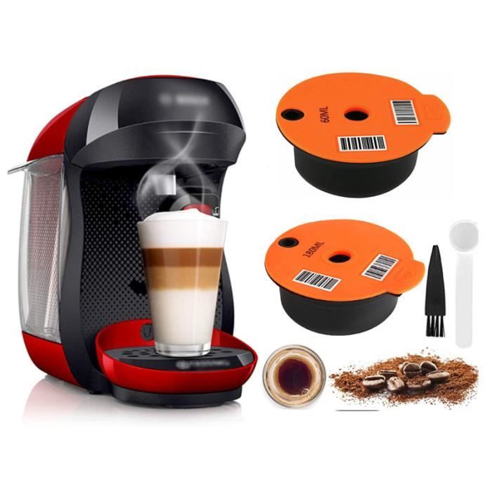 Filtre à café,Faire Votre Café Préféré,180ml Réutilisable PP Café Capsule Pod avec Slicone Couvercle pour Bosch Tassimo Machine,