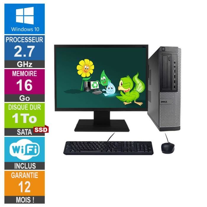 PC Dell Optiplex 790 DT G630 2.70GHz 16Go/1To SSD Wifi W10 + Ecran 24
