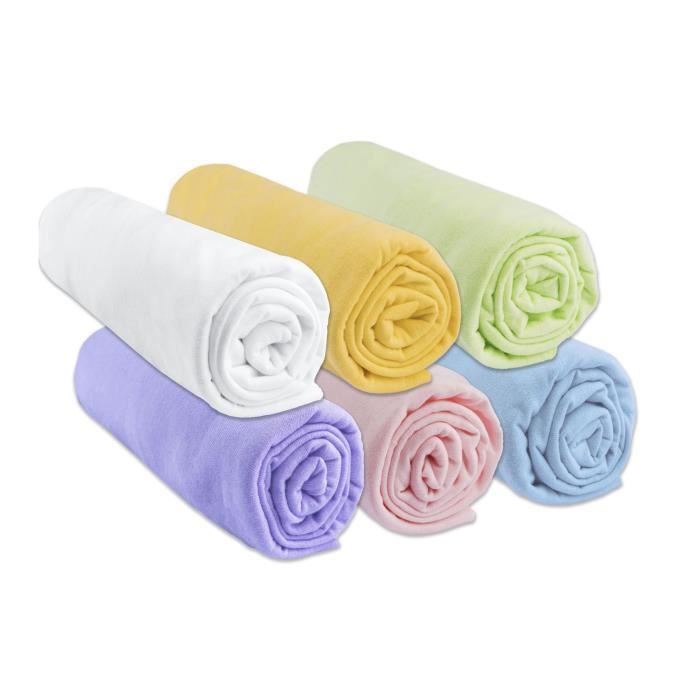 Lot de 6 Draps housse Jersey coton 40x80 - mixte